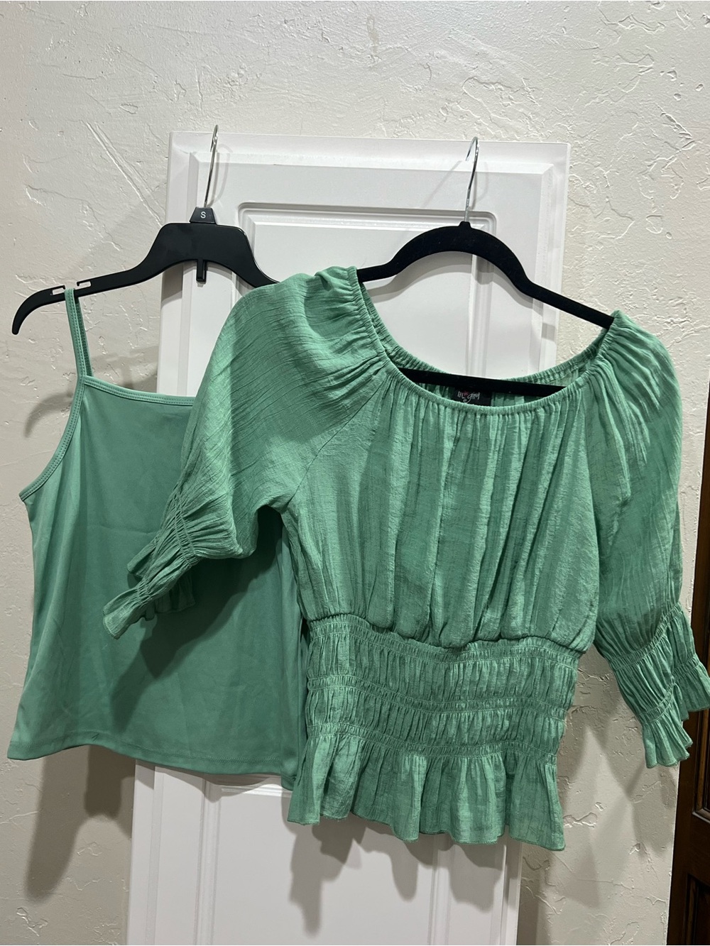 Girls' Green Two-Piece Tank & Smocked Peasant Top Set